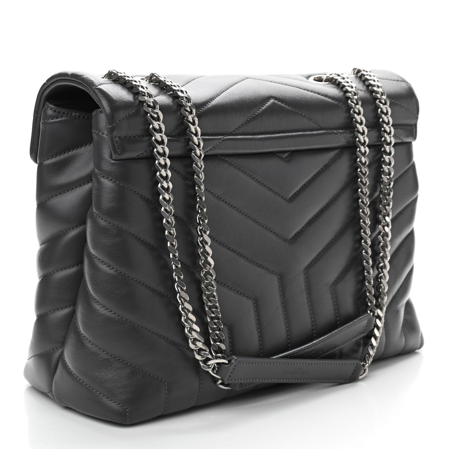 Calfskin Y Quilted Monogram Medium Loulou Chain Satchel Grey