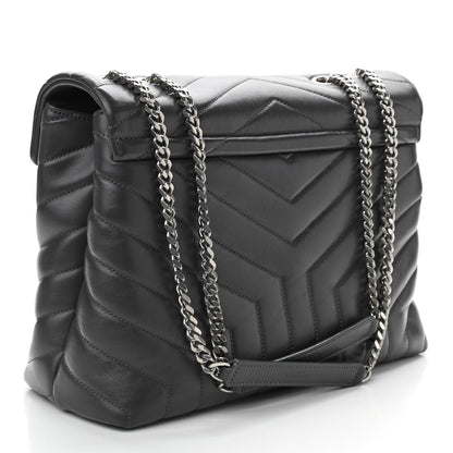 Saint Laurent Calfskin Y Quilted Monogram Medium Loulou Chain Satchel Grey 3 of 9