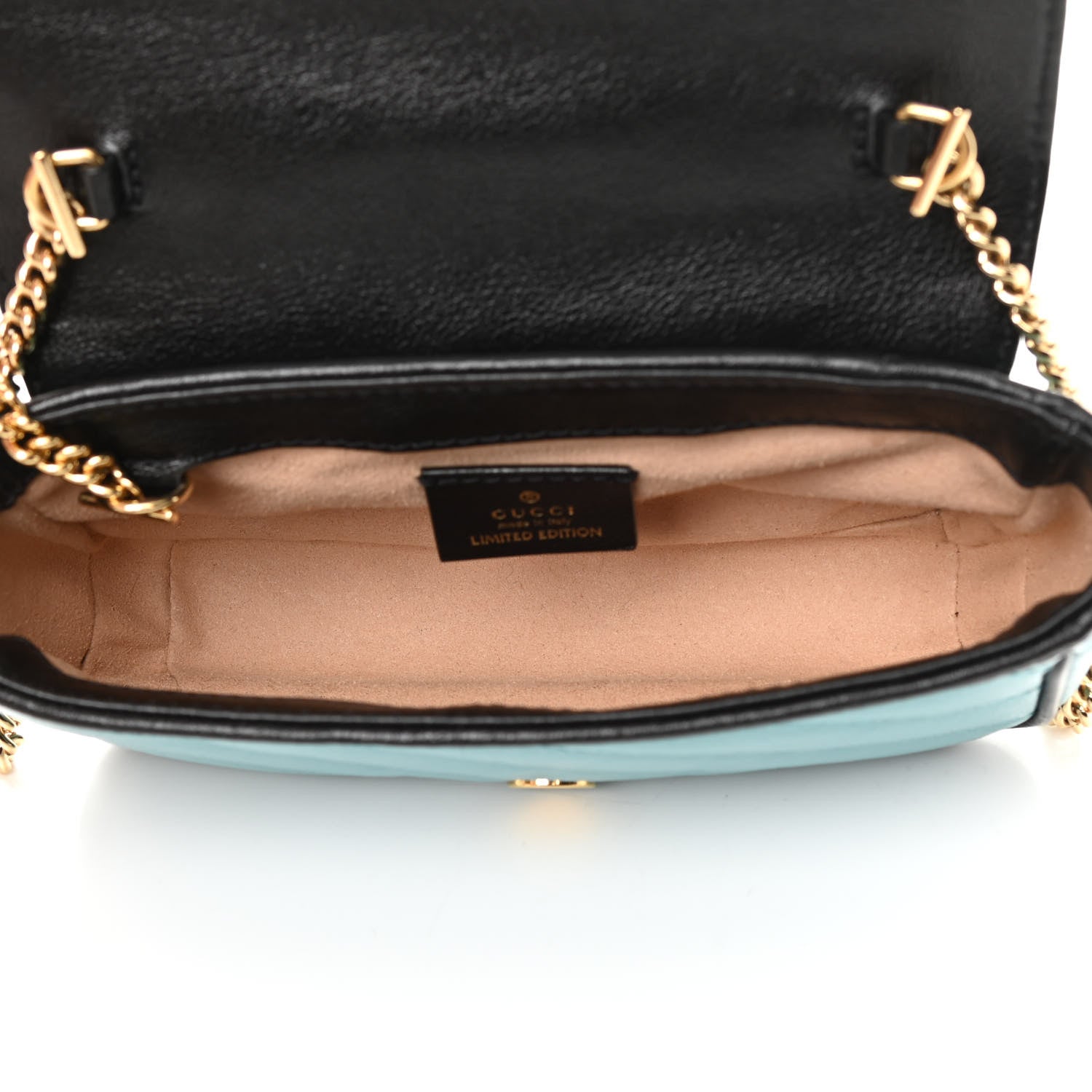 Gucci Azalea Calfskin Enamel Matelasse Diagonal Super Mini Torchon GG Marmont Shoulder Bag Butter Dusty Azure Black Electric Blue 4 of 11