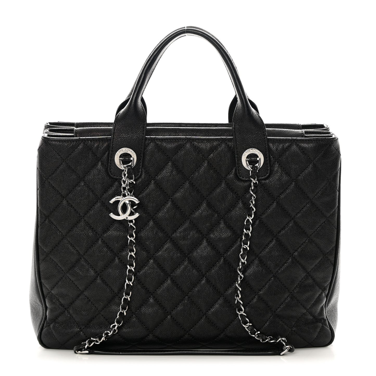 Caviar Quilted Large Urban Companion Top Handle Shopping Tote Black