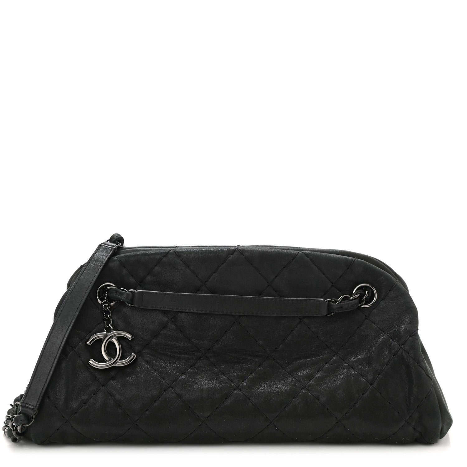 Chanel Iridescent Calfskin Stitched Just Mademoiselle Bowling Bag Black 1 of 11
