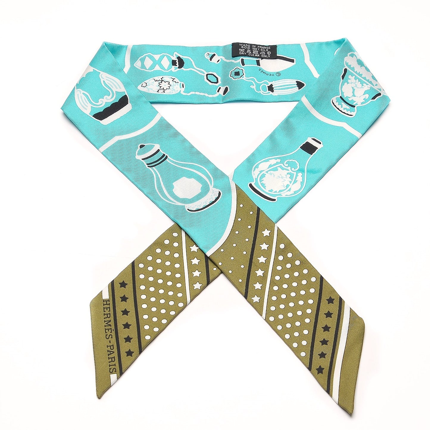 Silk Les Flacons Twilly Kaki Turquoise Blanc