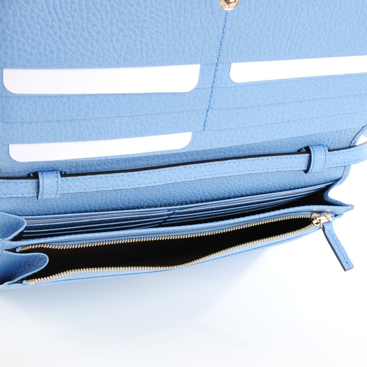 Dollar Calfskin Mini Swing Wallet Bag Mineral Blue