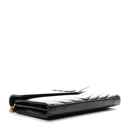 Saint Laurent Grain De Poudre Matelasse Chevron Monogram Chain Wallet Black 7 of 9