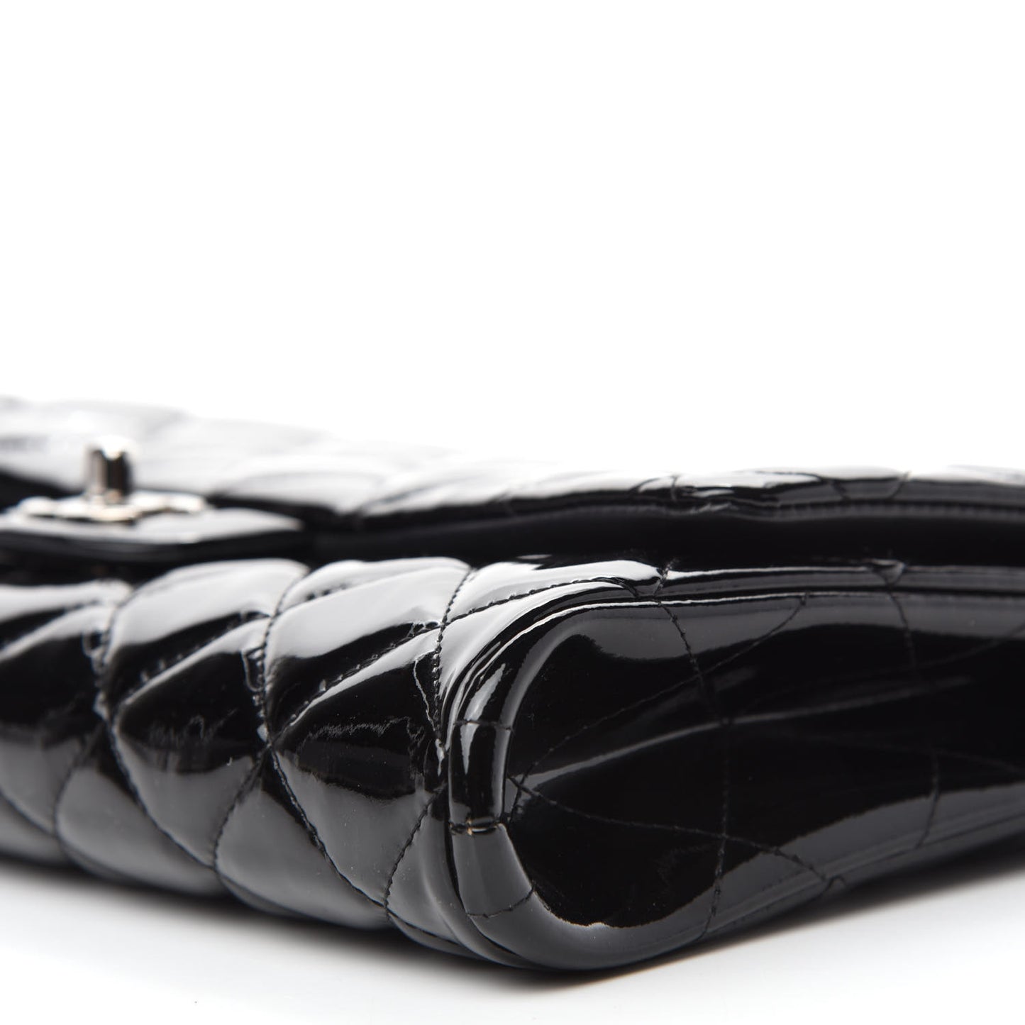 Patent Quilted Clutch with Chain Flap Black