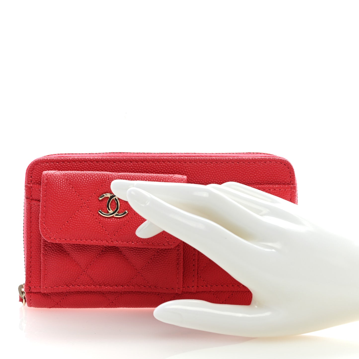Caviar Quilted In & Out Zip Around Wallet Red