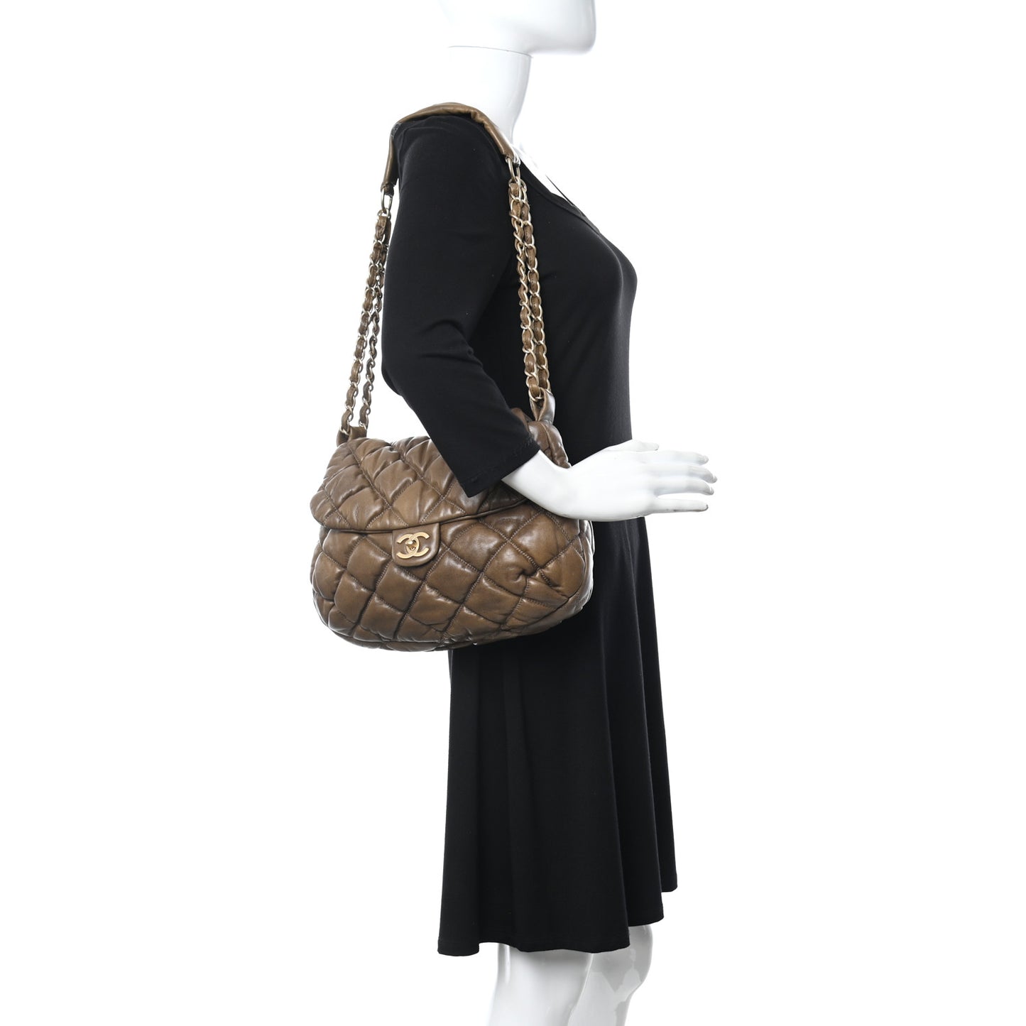 Lambskin Bubble Quilt Flap Brown