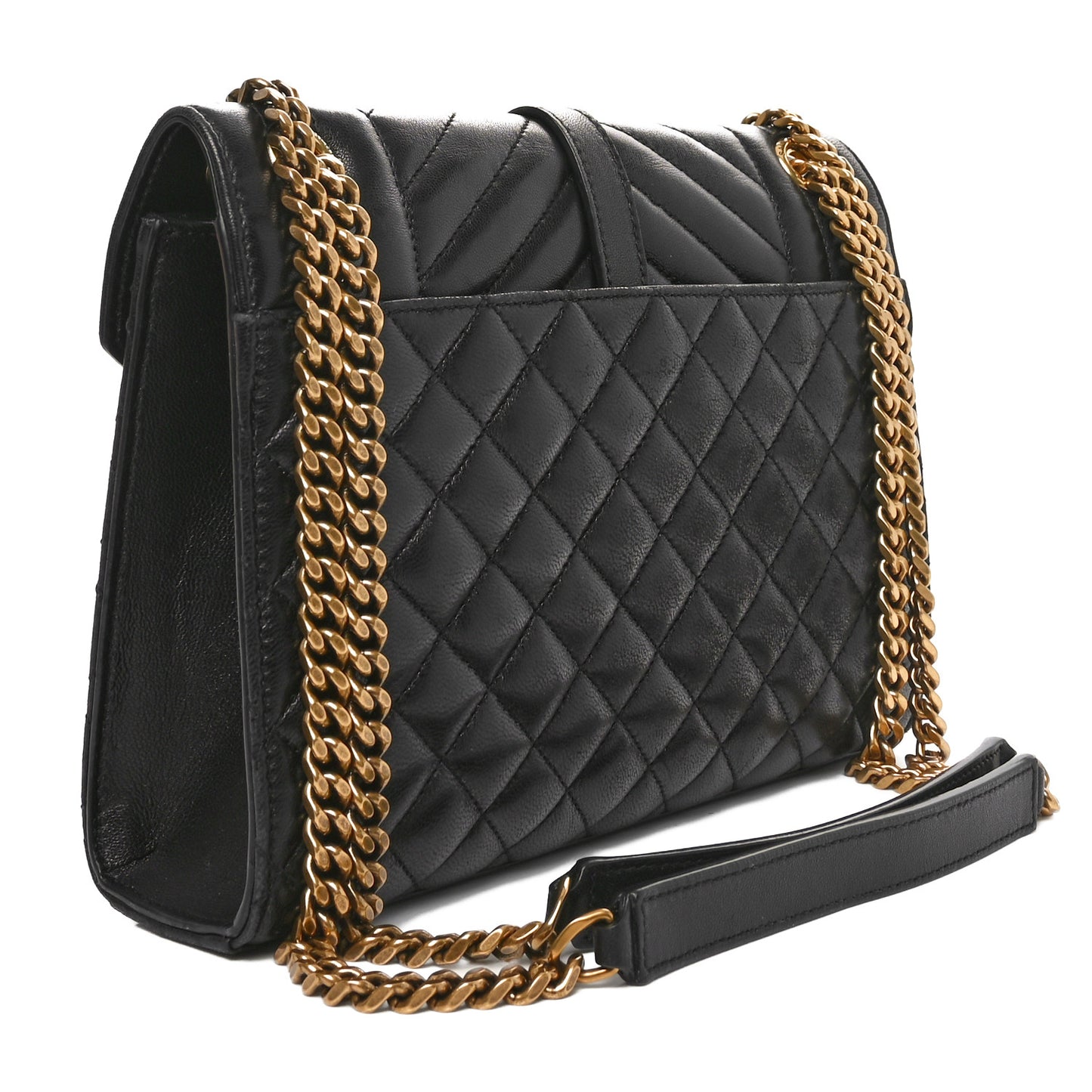 Lambskin Mixed Matelasse Triquilt Medium Monogram Satchel Black