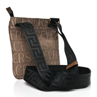 Versace Canvas Allover Logo Medusa Crossbody Bag Beige Brown 3 of 9