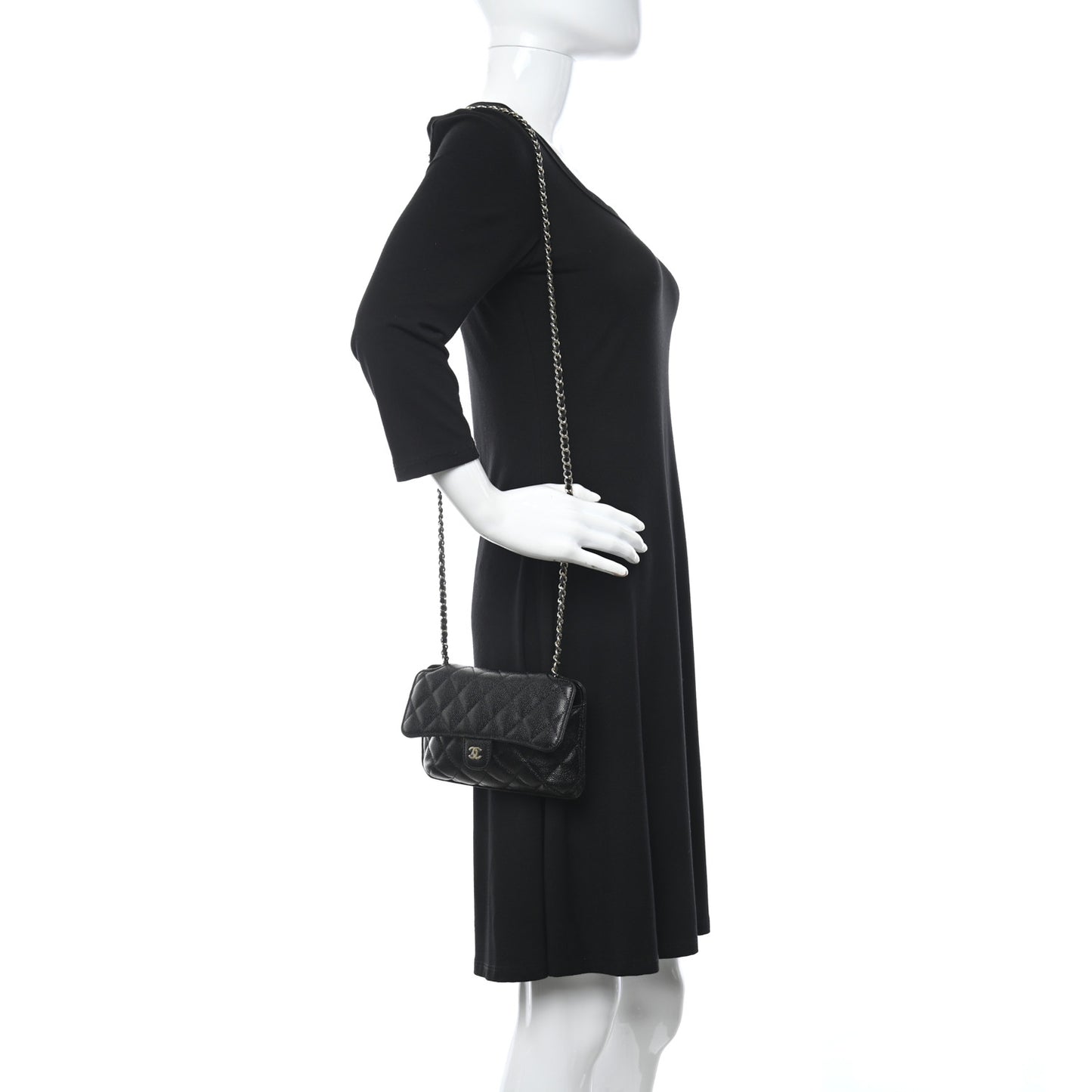 Jersey Fabric Quilted Foldable Tote With Chain Black Multicolor