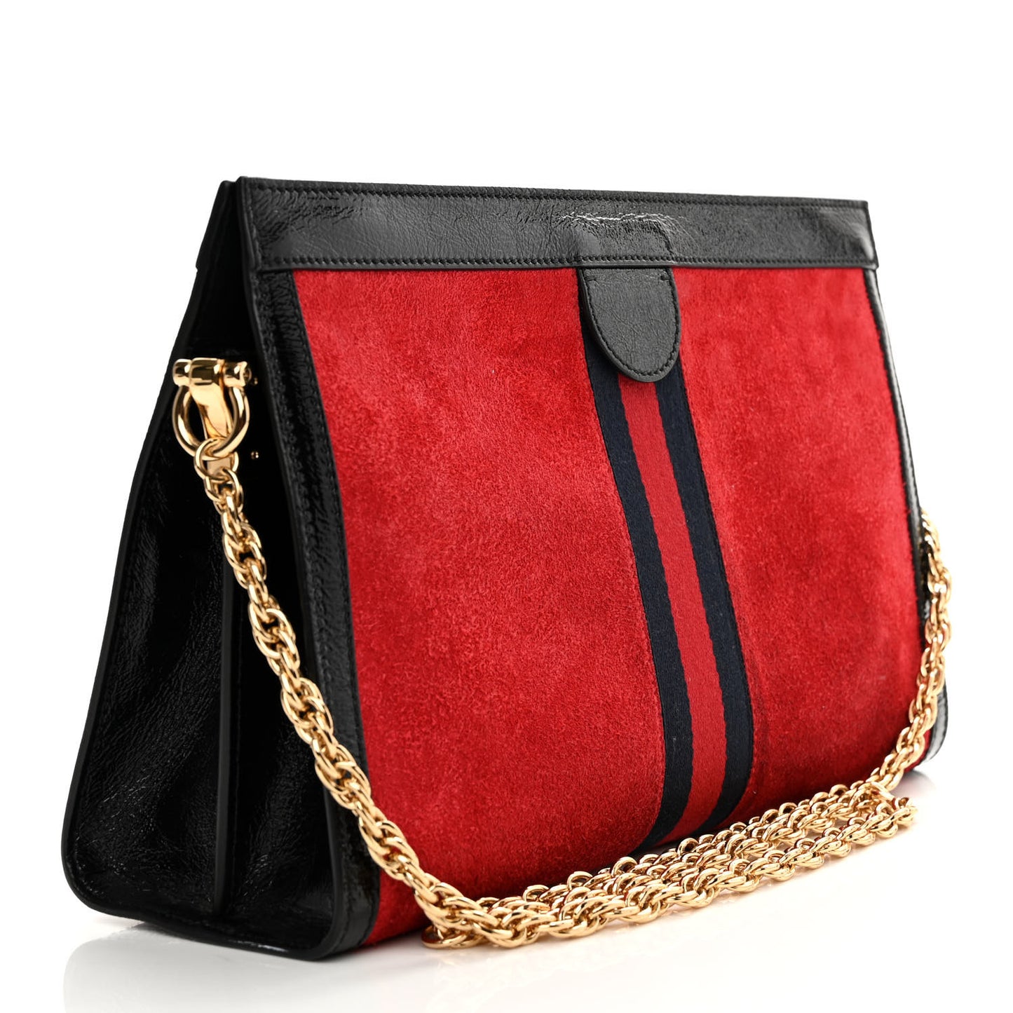 Suede Patent Web Medium Ophidia Chain Shoulder Bag Hibiscus Red Black