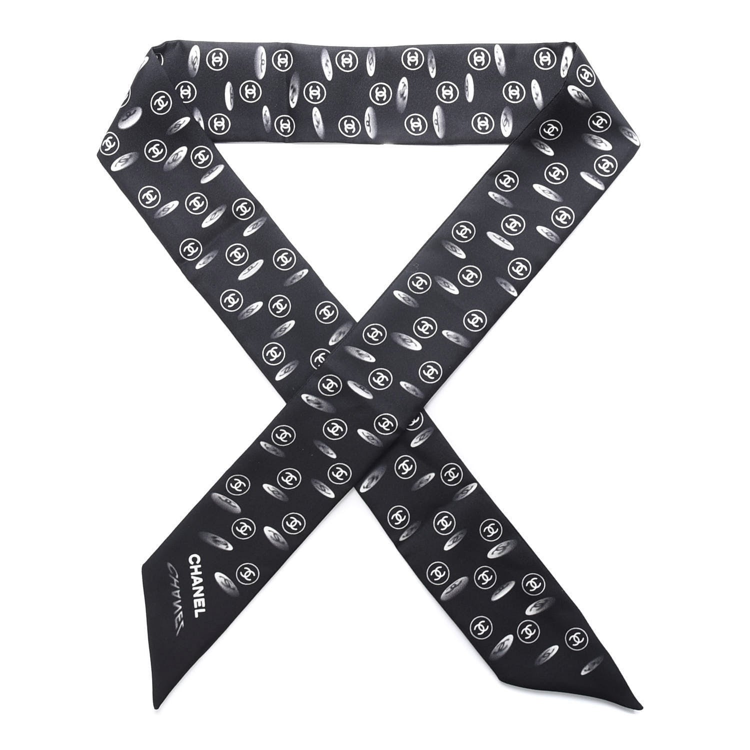 Chanel Silk CC Slim Bandeau Scarf Black 1 of 3