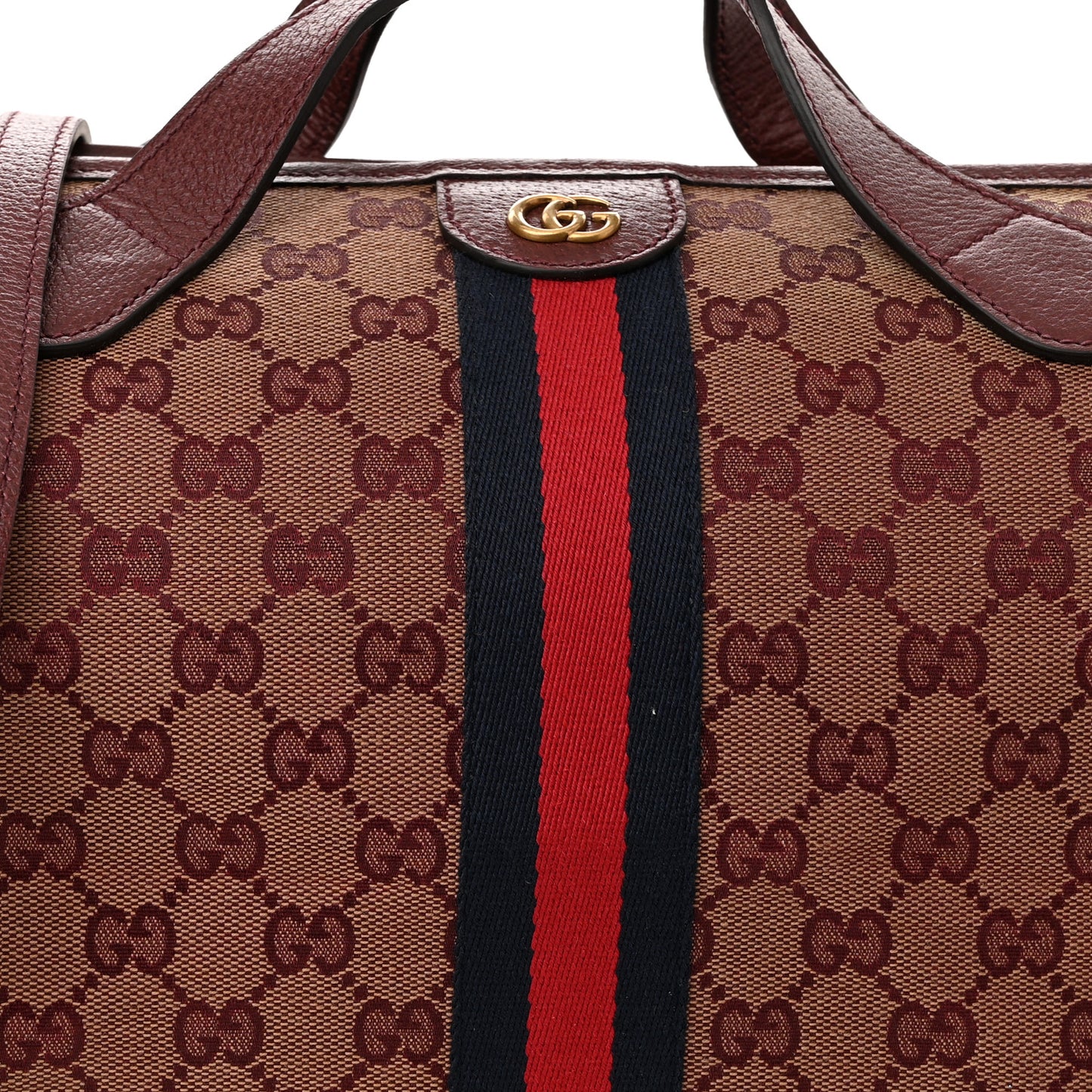 Monogram Textured Dollar Calfskin Web Mini Ophidia Duffle Bag Sahara Rubino Chardonnay
