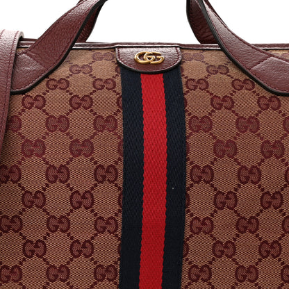 Gucci Monogram Textured Dollar Calfskin Web Mini Ophidia Duffle Bag Sahara Rubino Chardonnay 8 of 10