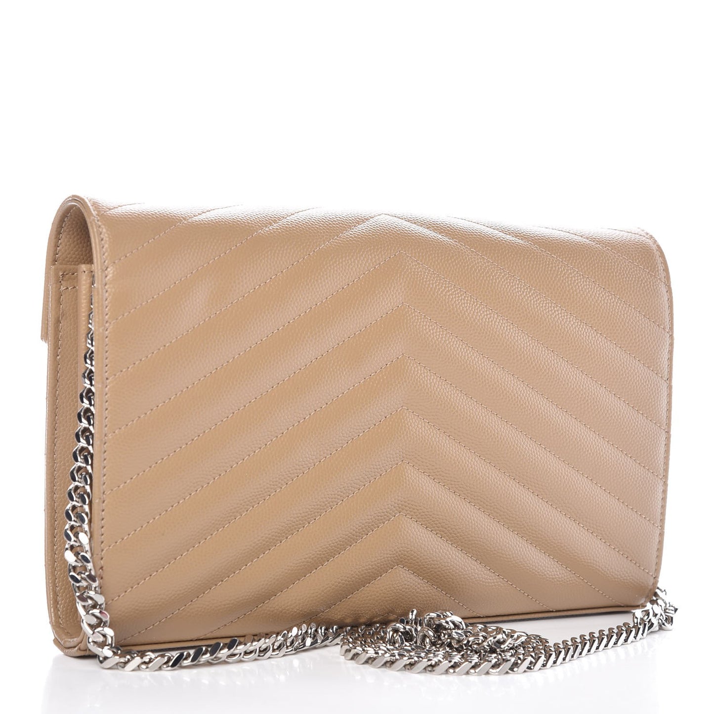 Grain De Poudre Matelasse Chevron Monogram Chain Wallet Deep Beige