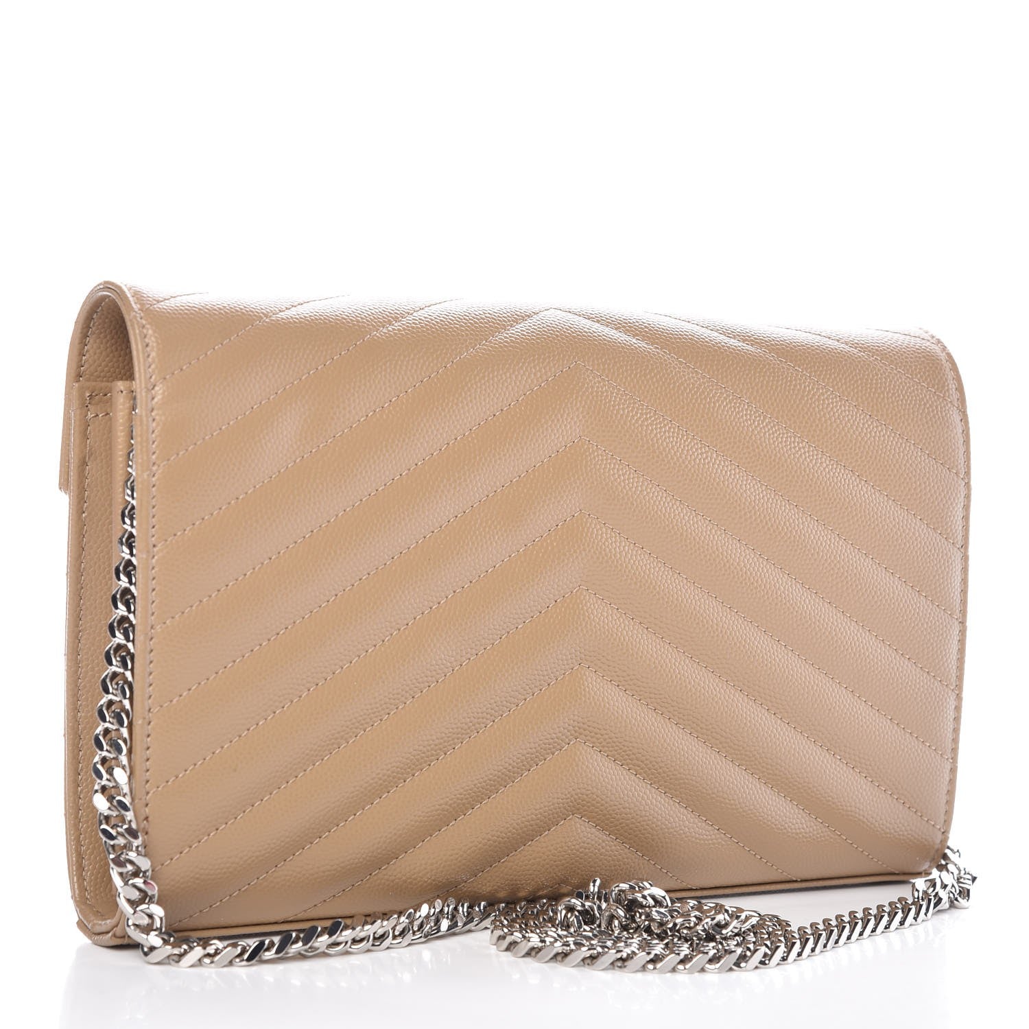 Saint Laurent Grain De Poudre Matelasse Chevron Monogram Chain Wallet Deep Beige 3 of 7