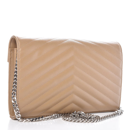 Saint Laurent Grain De Poudre Matelasse Chevron Monogram Chain Wallet Deep Beige 3 of 7