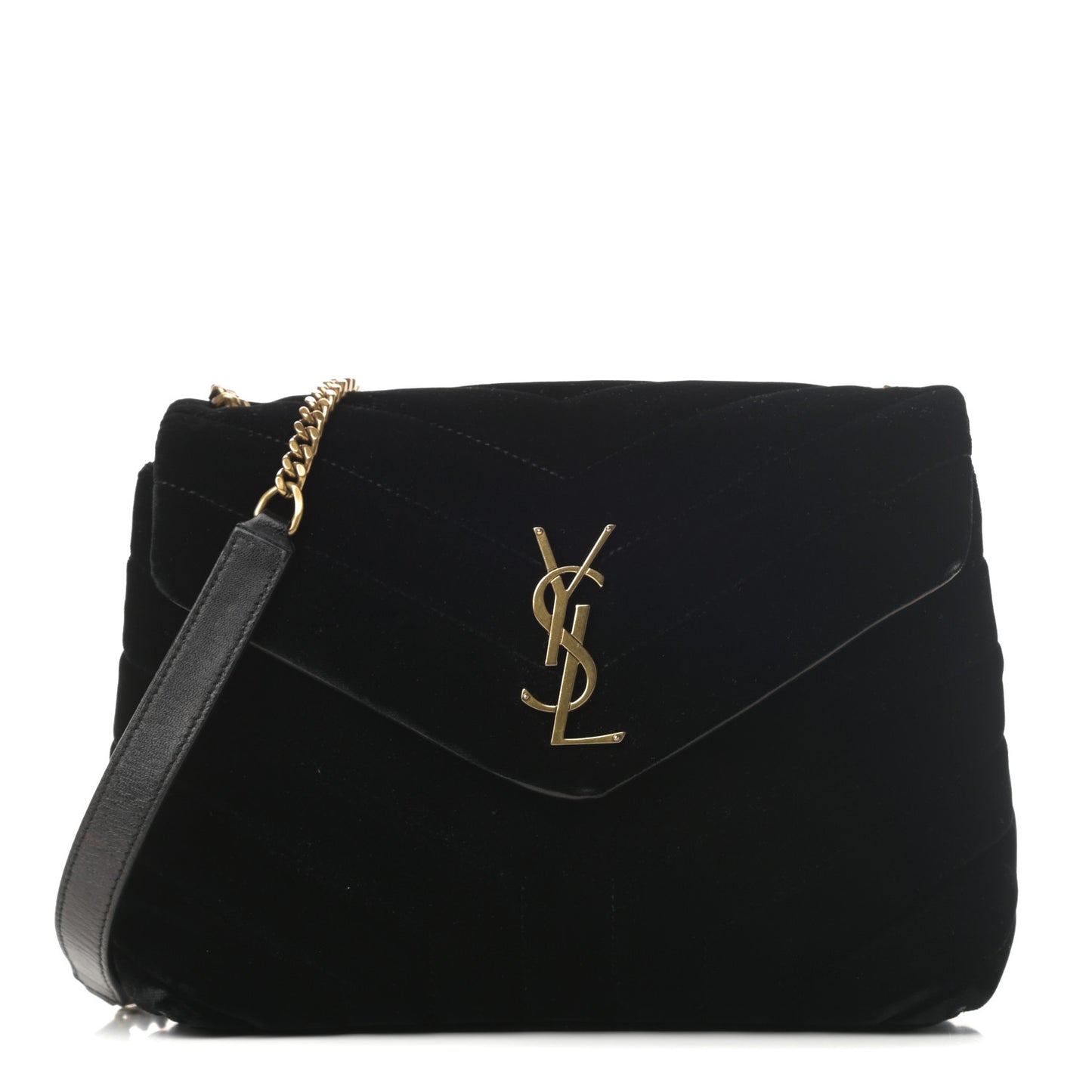Velvet Y Quilted Monogram Small Loulou Chain Satchel Black