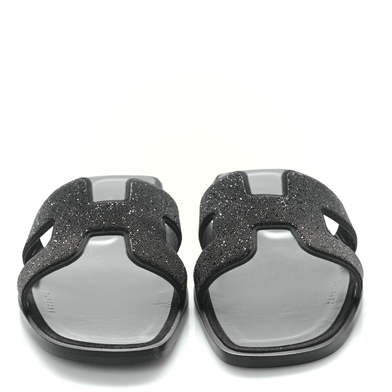Hermes Suede Goatskin Crystal Oran Sandals 37 Black 2 of 9