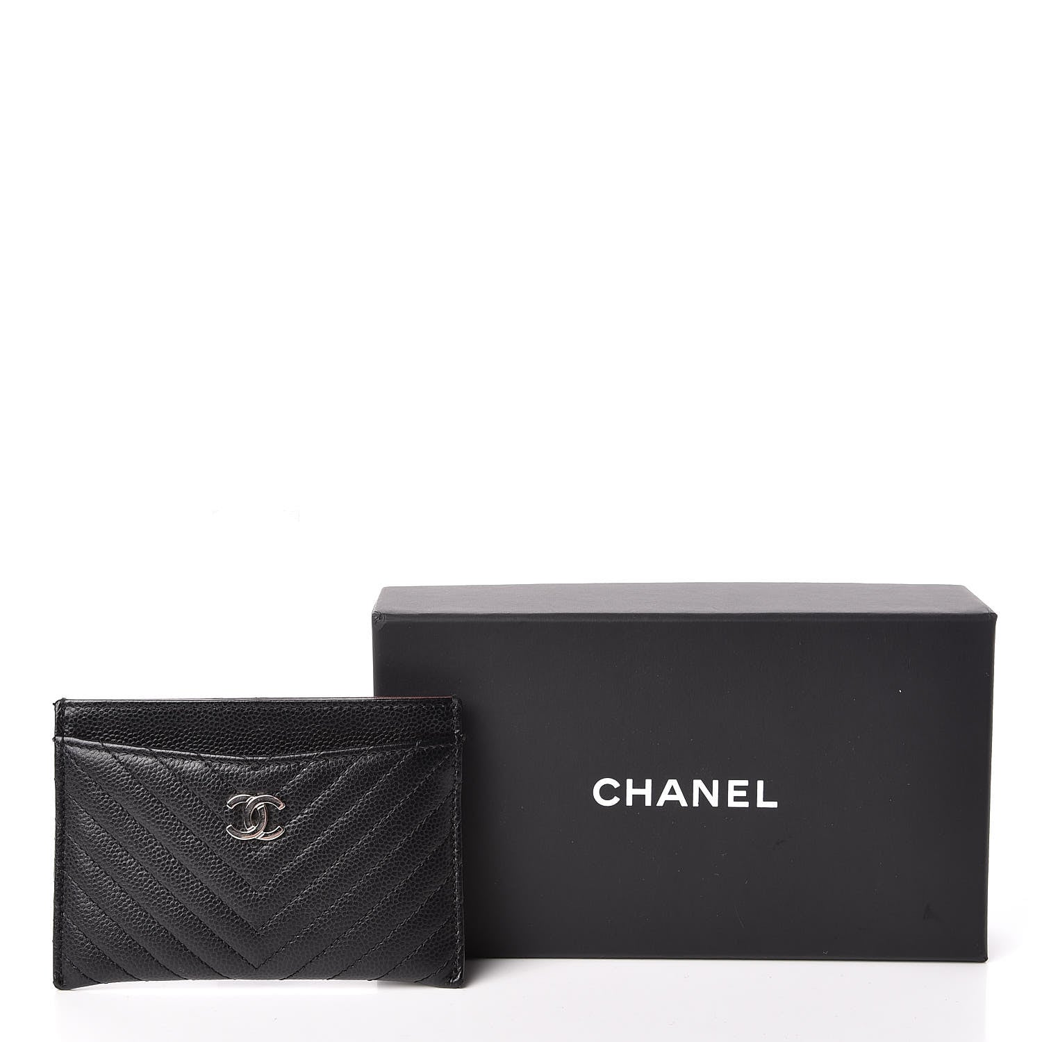 Chanel Caviar Chevron Quilted Card Holder Black 9 of 9