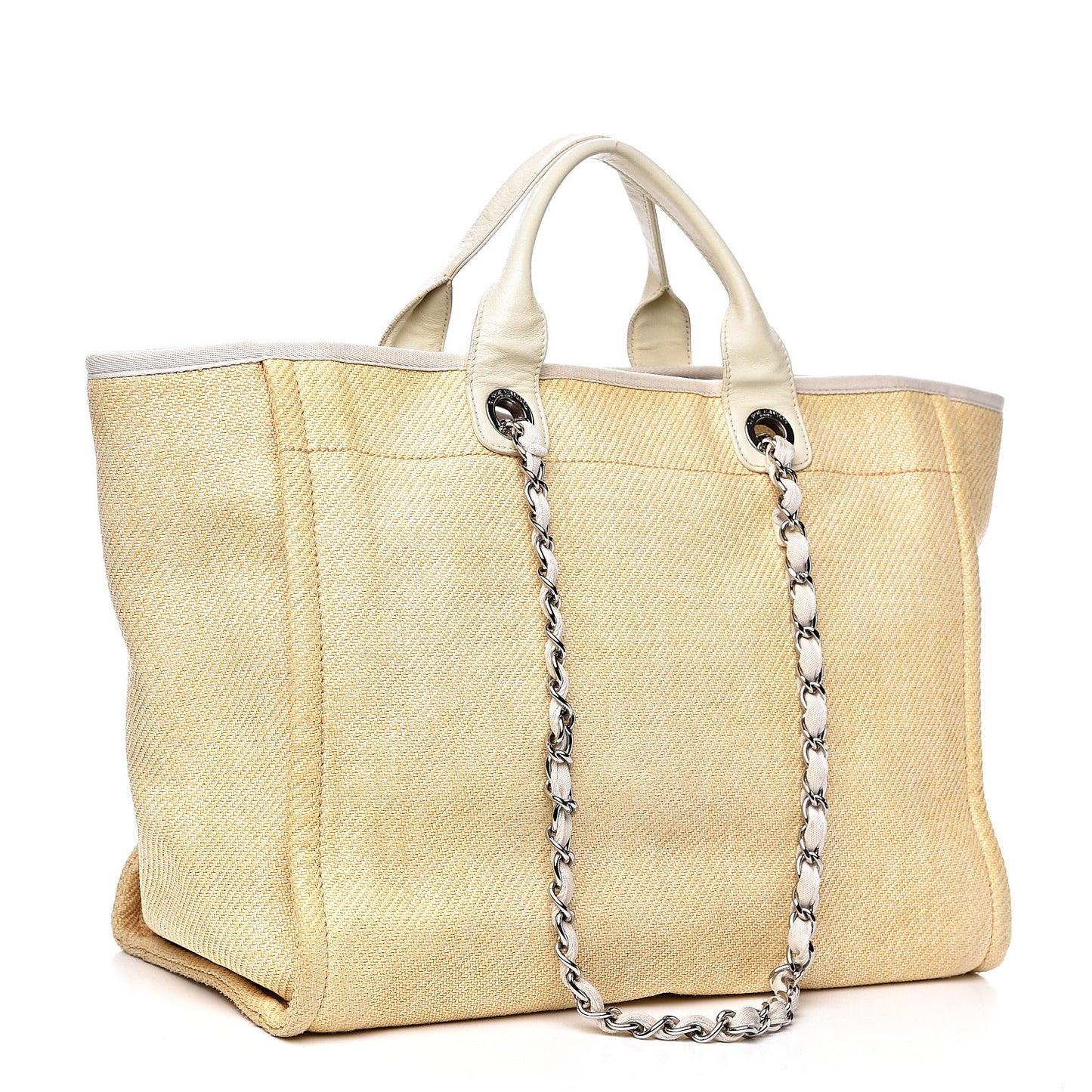 Woven Straw Raffia Medium Deauville Tote Beige