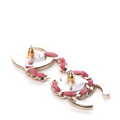 Chanel Crystal Baguette Lambskin Large CC Earrings Gold Pink 3 of 5