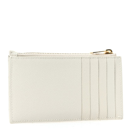 Saint Laurent Grain De Poudre Matelasse Chevron Monogram Fragments Zippered Card Case Crema Soft 3 of 7