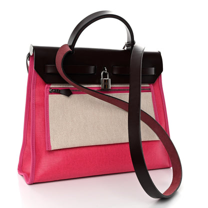 Hermes Toile H Berline Vache Hunter Herbag Zip 31 PM Rouge Sellier Rose Shocking 4 of 11