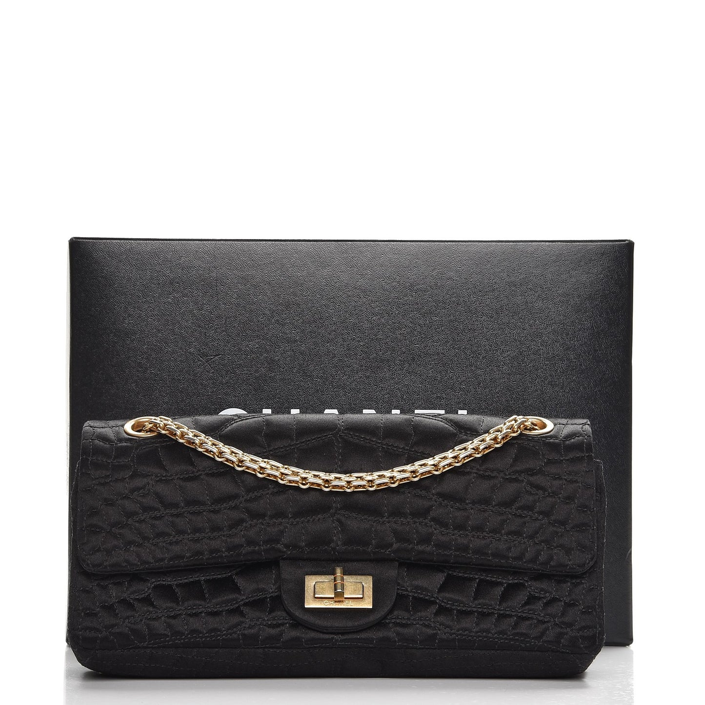 Satin Coco's Croc East West Double Flap Black