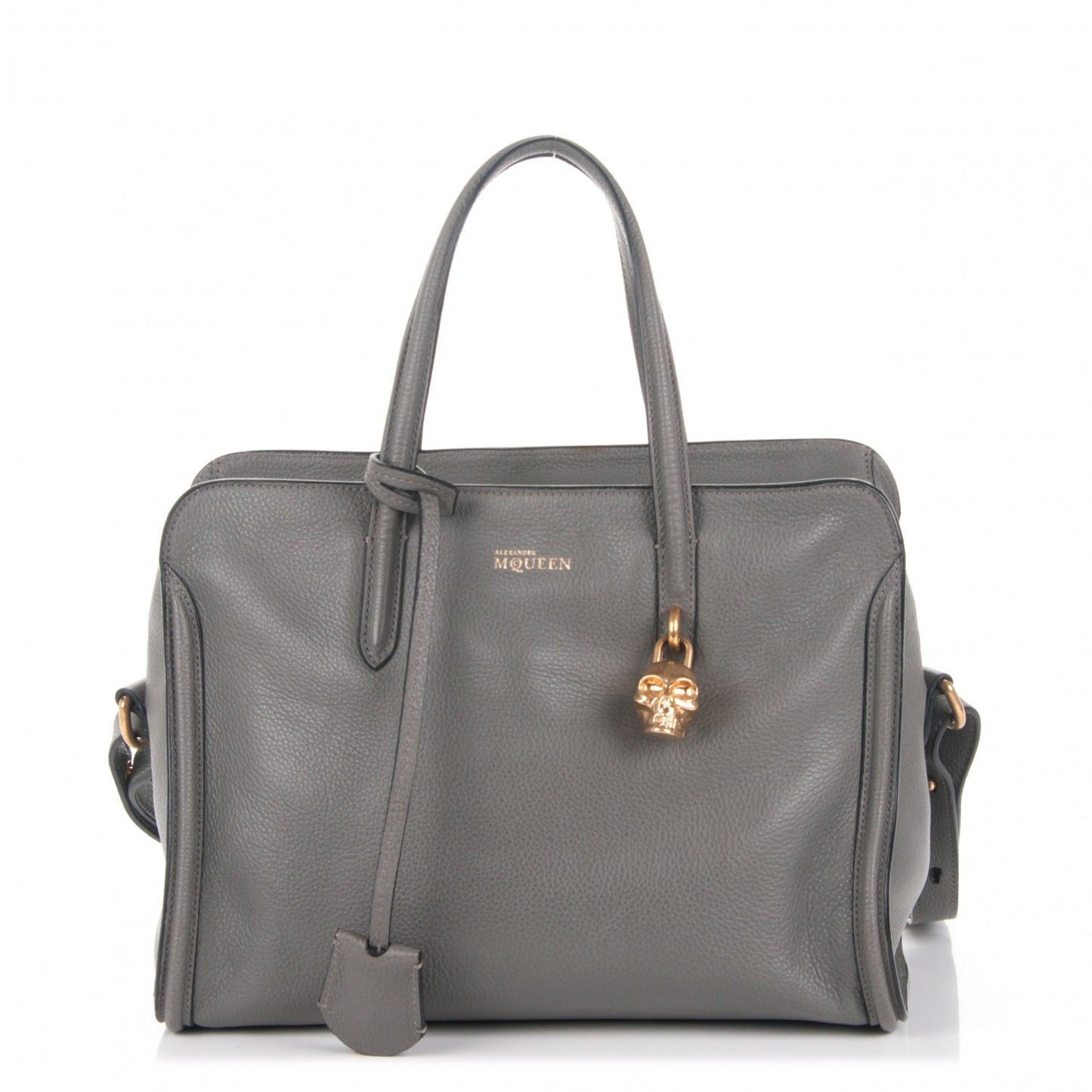 Pebbled Calfskin Small Skull Padlock Zip Around Tote Grey