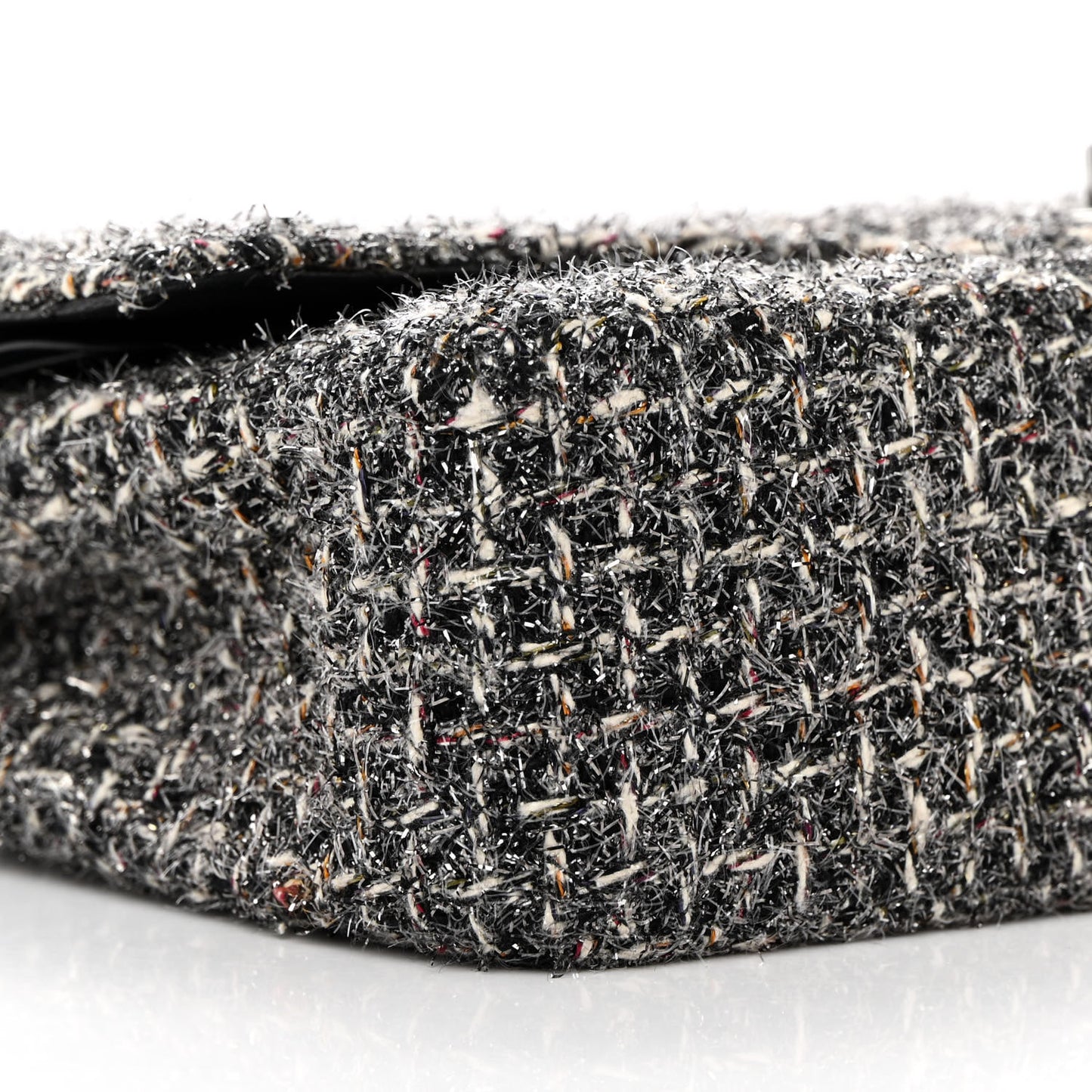Metallic Tweed Medium Double Flap Black White
