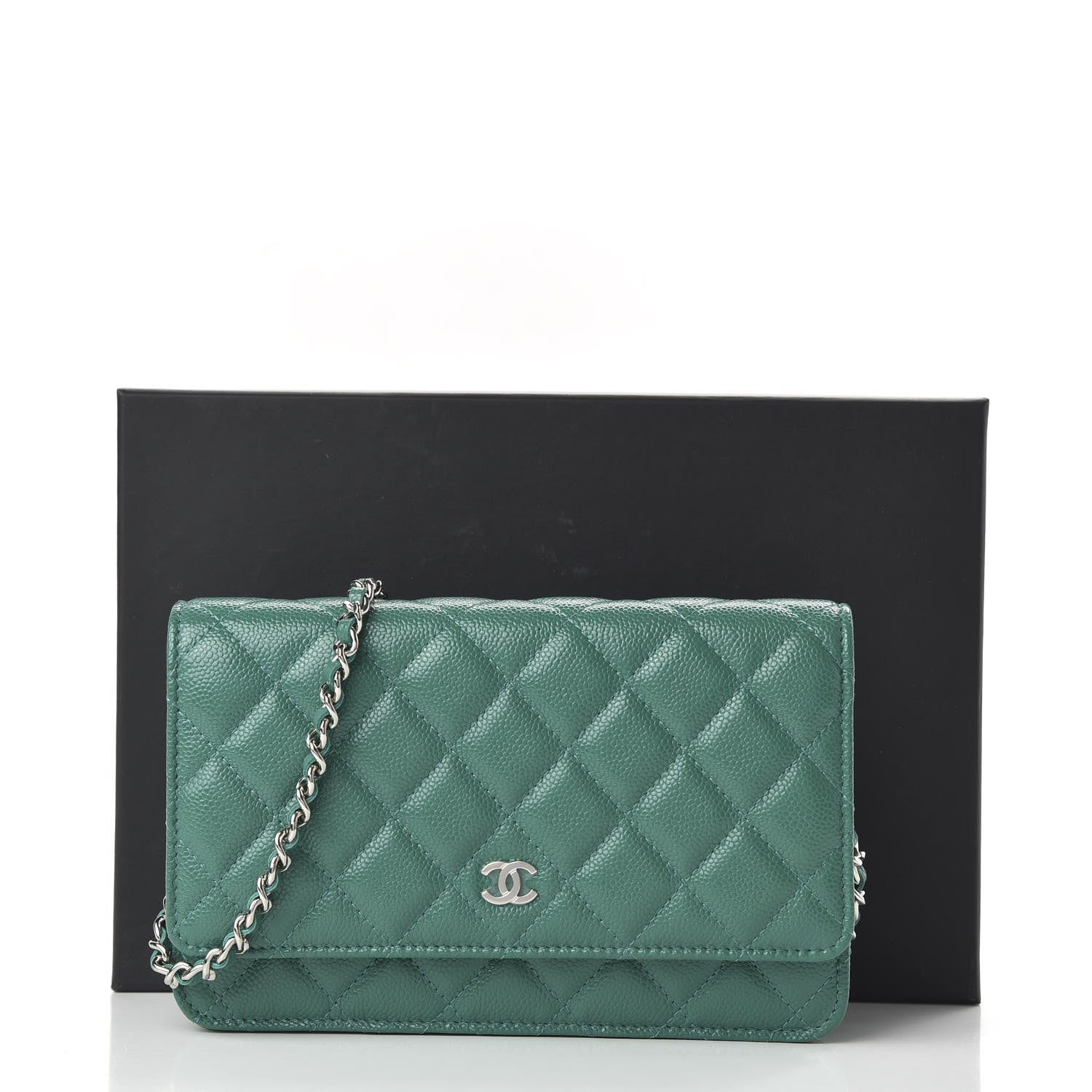 Chanel Iridescent Caviar Quilted Wallet On Chain WOC Green 11 of 11