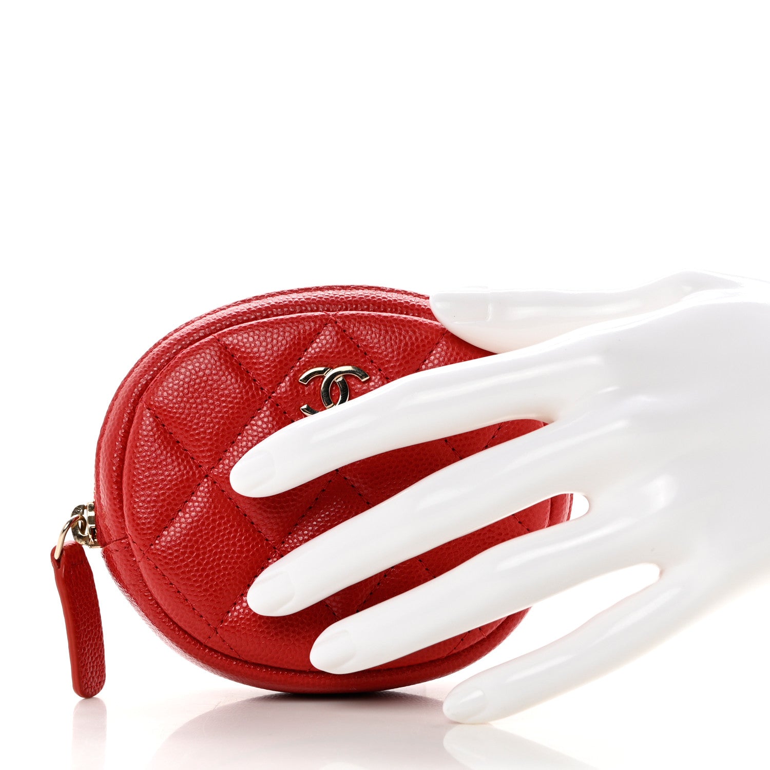 Chanel Caviar Quilted Zip Around Classic Coin Purse Red 2 of 7