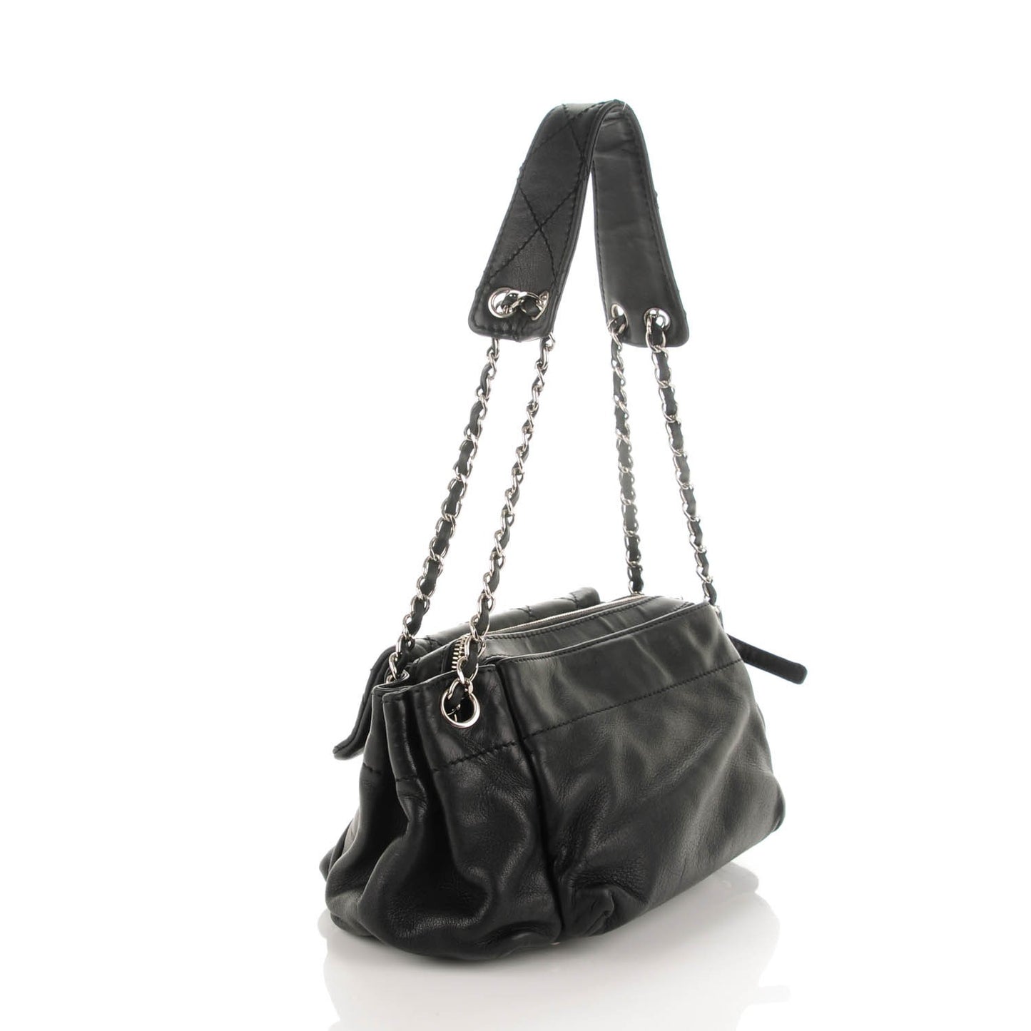 Lambskin Diamond Stitch Shoulder Bag Black