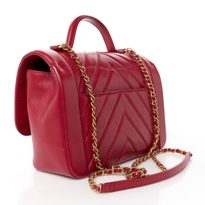 Chanel Calfskin Chevron Quilted Top Handle Flap Red 3 of 12