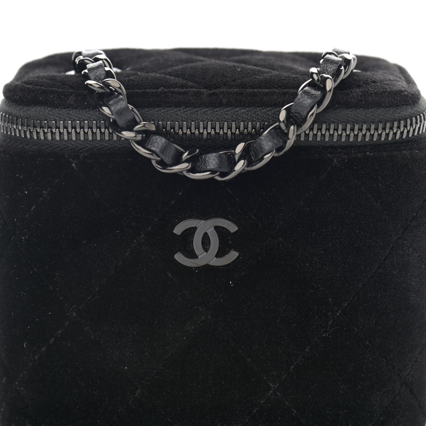 Velvet Quilted Mini Vanity Case With Chain So Black