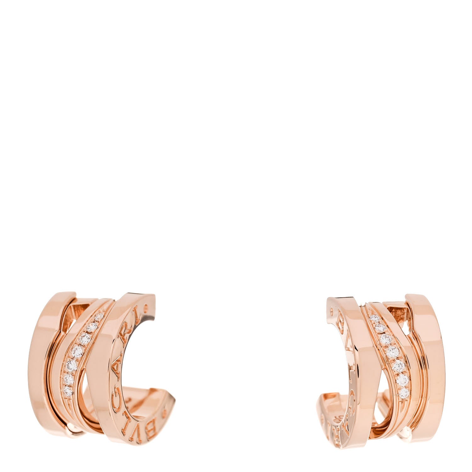 Bulgari 18K Rose Gold Diamond B.Zero1 Legend Hoop Earrings 1 of 6