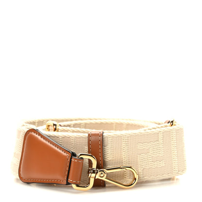 Fendi Jacquard Ribbon Vitello King FF Bi-Color Intreccio Adjustable Strap You Beige Tan 1 of 6