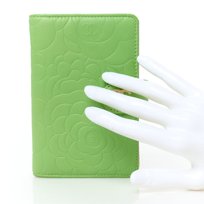 Chanel Lambskin Camellia Embossed Zipped Pocket Wallet Green 2 of 12