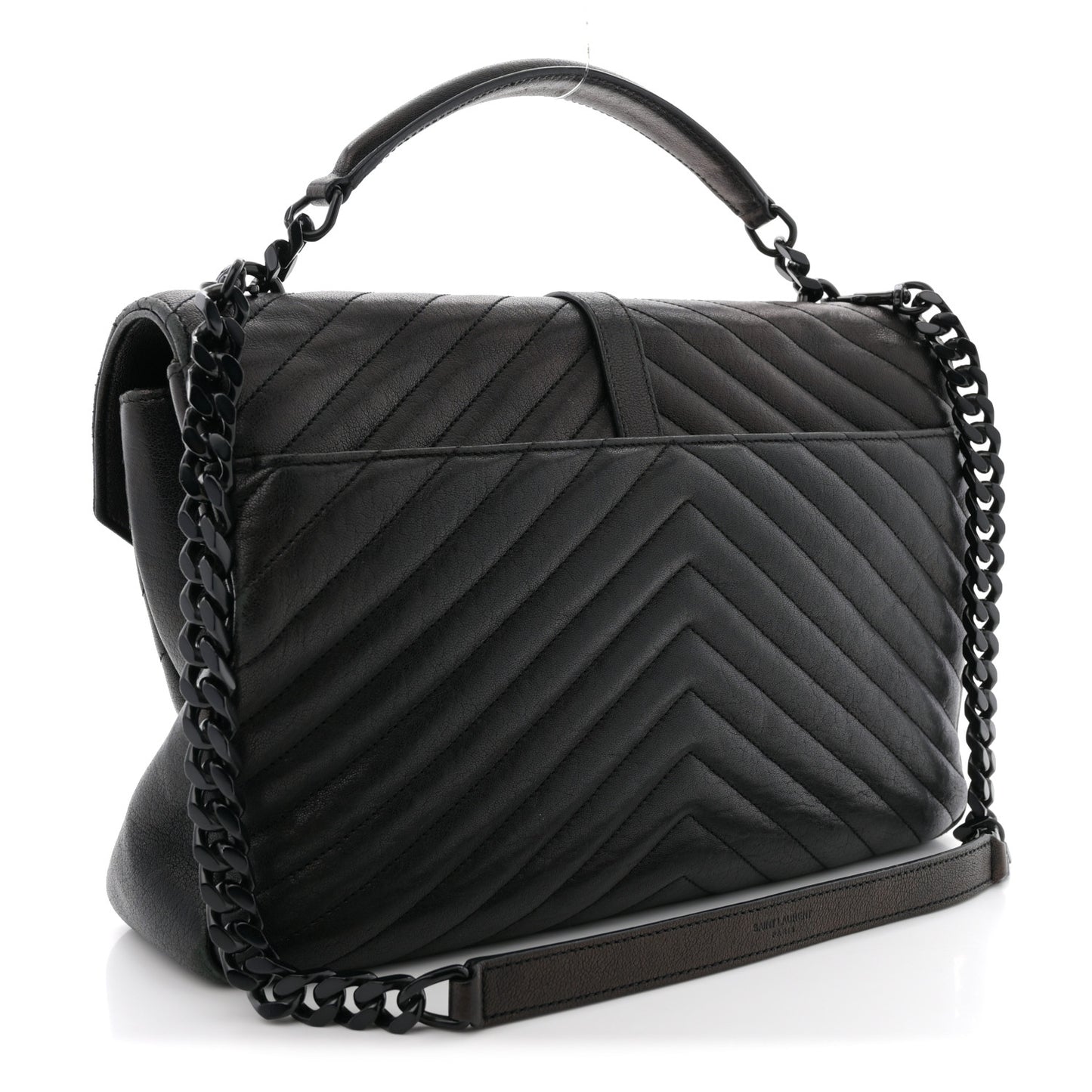 Sheepskin Matelasse Chevron Monogram Large College Satchel Black