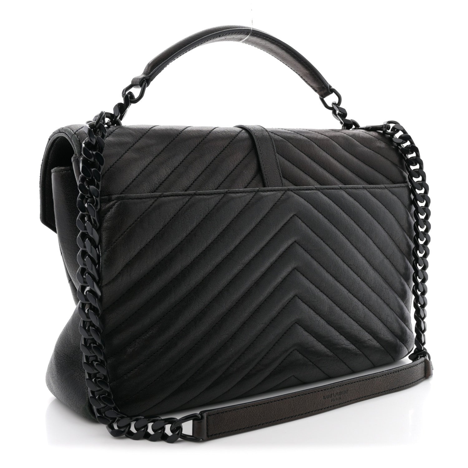 Saint Laurent Sheepskin Matelasse Chevron Monogram Large College Satchel Black 3 of 13