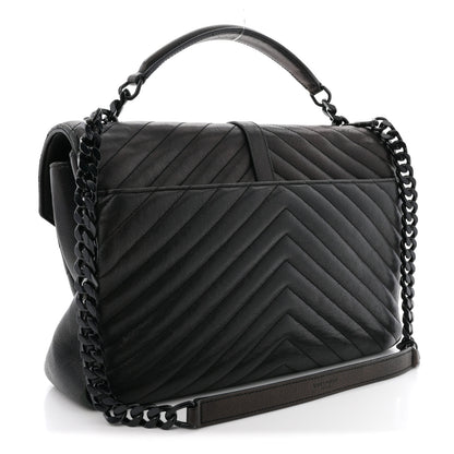 Saint Laurent Sheepskin Matelasse Chevron Monogram Large College Satchel Black 3 of 13