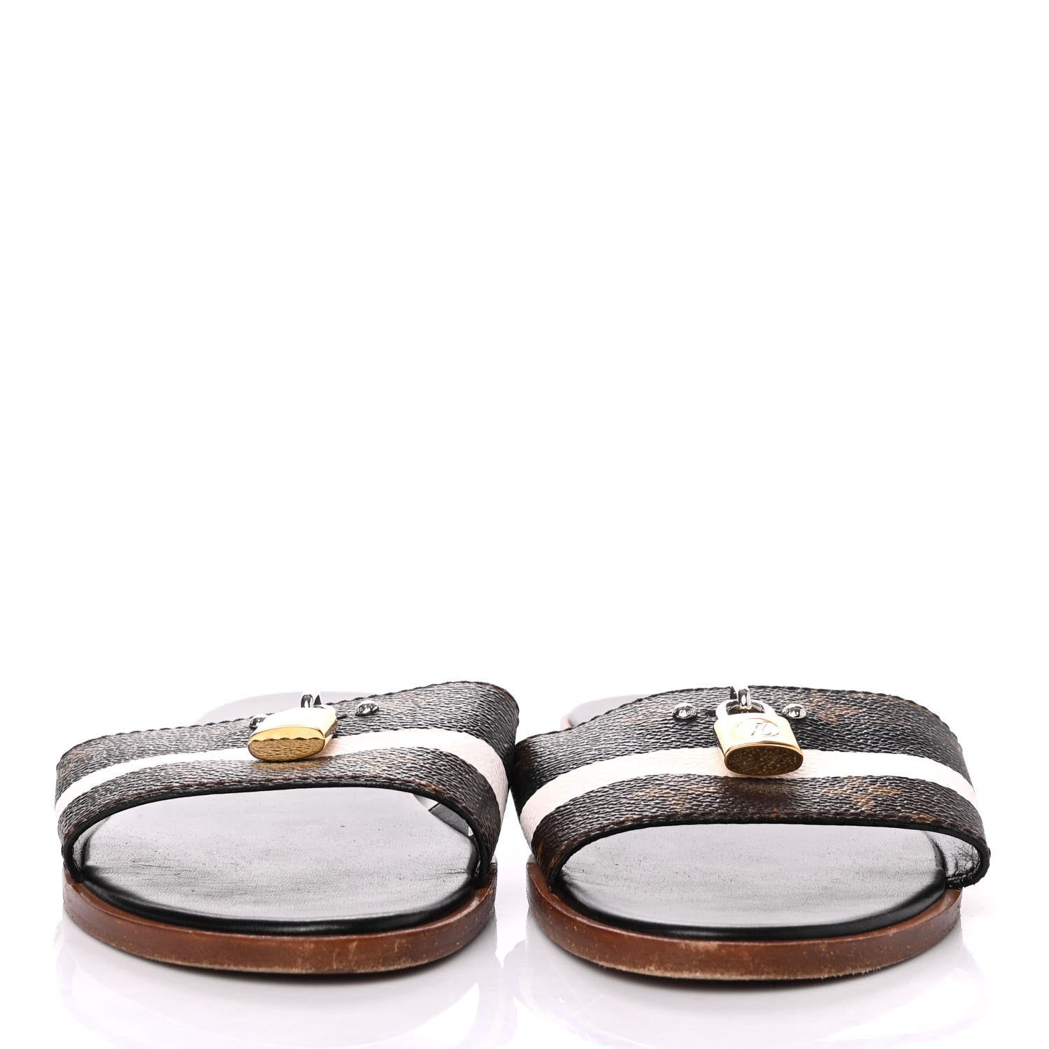 Louis Vuitton Patent Monogram Lock It Flat Mule 39.5 Black White 2 of 4