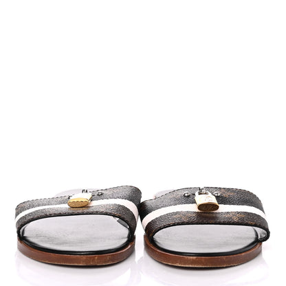 Louis Vuitton Patent Monogram Lock It Flat Mule 39.5 Black White 2 of 4