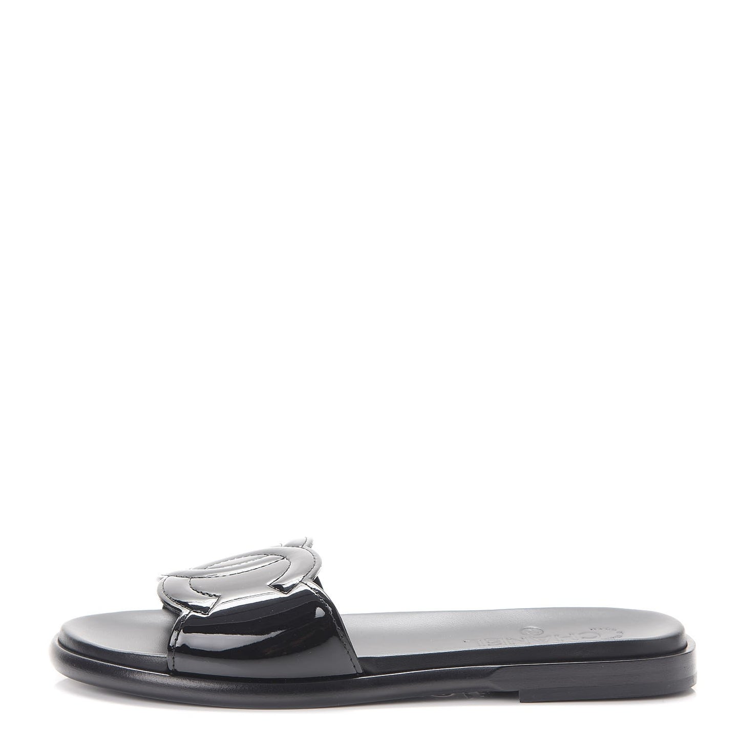Patent Calfskin CC Slip On Mules 38.5 Black
