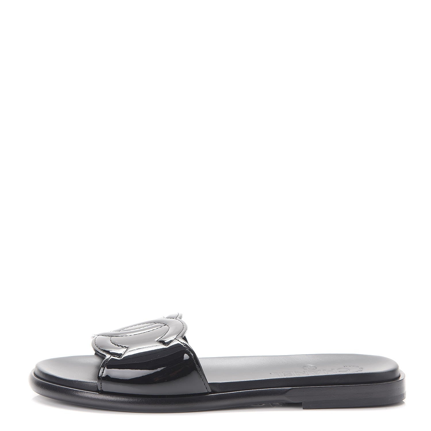 Chanel Patent Calfskin CC Slip On Mules 38.5 Black 1 of 9