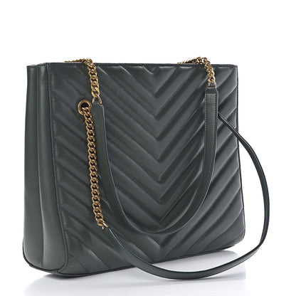 Saint Laurent Grain de Poudre Matelasse Chevron Medium Tribeca Shopping Bag Vert Fonce 3 of 13