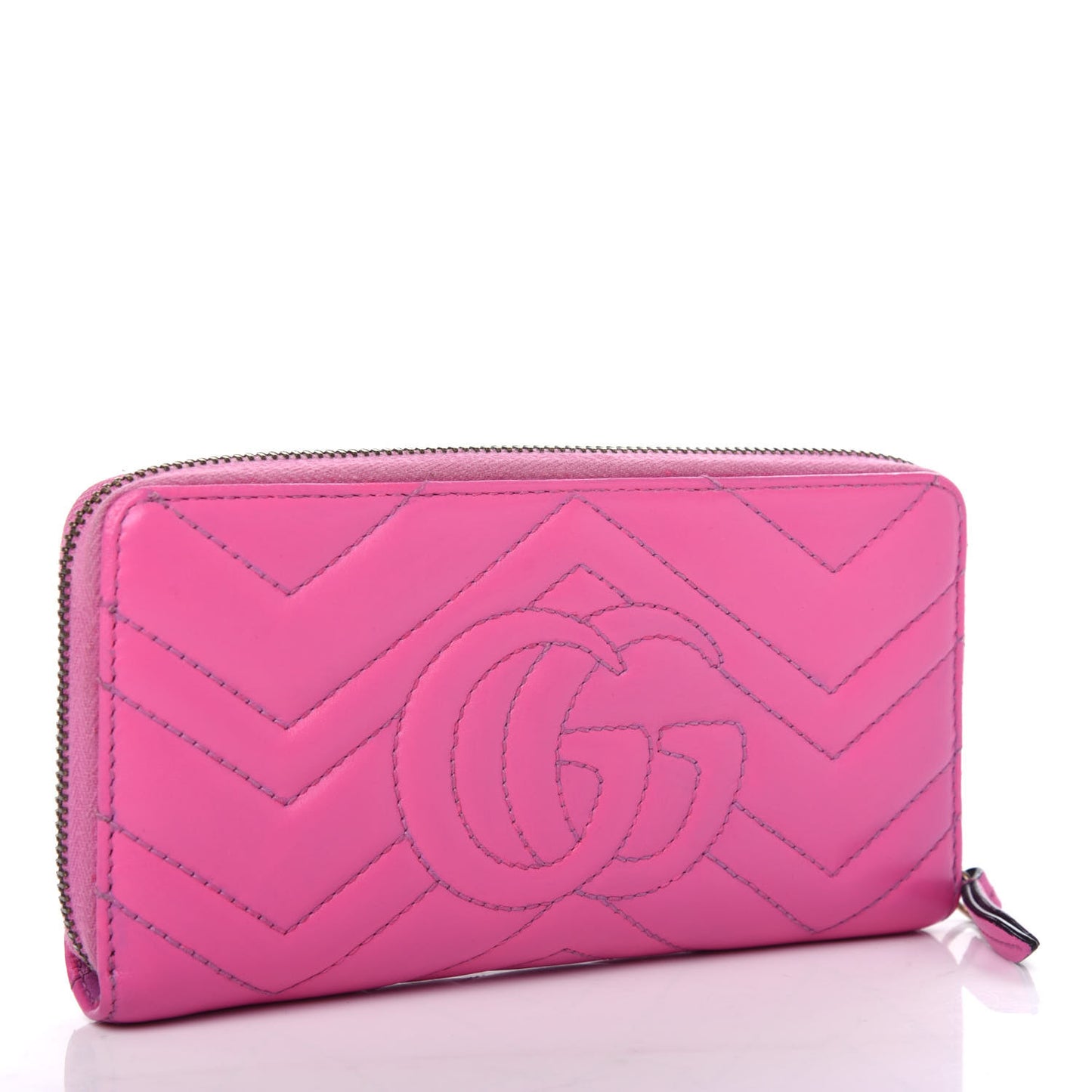 Calfskin Matelasse GG Marmont Zip Around Wallet Candy Mousse
