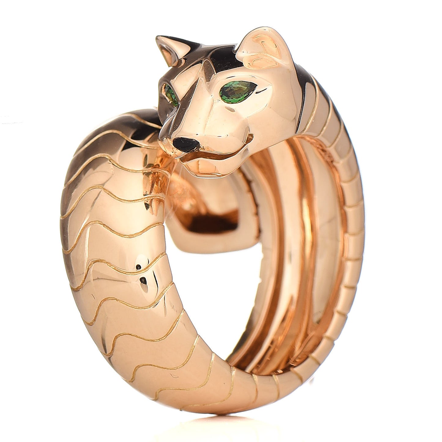 18K Yellow Gold Tsavorite Onyx Panthere De Bypass Ring 52 6