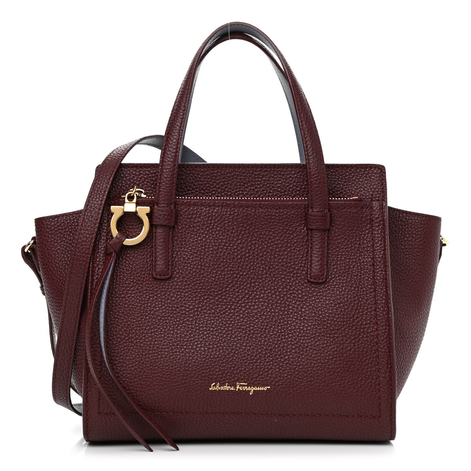Salvatore Ferragamo Hammered Calfskin Double Handle Small Amy Tote Red 1 of 16